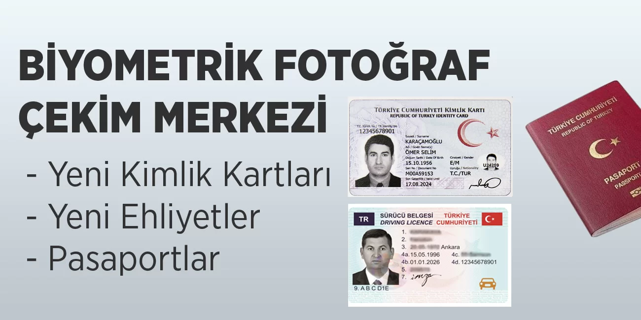 Biyometrik Nedir ?  Biyometri,bireyin ölçülebilir fiziksel ve davranışsal özelliklerini tanıyarak kimlik saptamak üzere geliştirilmiş otomatik sistemler için kullanılan bir terimdir.Özetle biyometri, kişinin ölçülebilir biyolojik izlerini ifade etmektedir.  Biyometrik Fotoğraf Nedir ?  Biyometrik vesikalık fotoğraflar,standartları ICAO tarafından belirlenen,makinede okunabilen,seyehat belgelerinde kullanılan,yüksek kaliteli,belli ölçüleri ve özellikleri olan,yüz biyometrisinin tespit edilebildiği fotoğraflardır.  TC Kimlik Kartı-Ehliyet-Pasaport İçin İstenen Biyometrik Fotoğraf